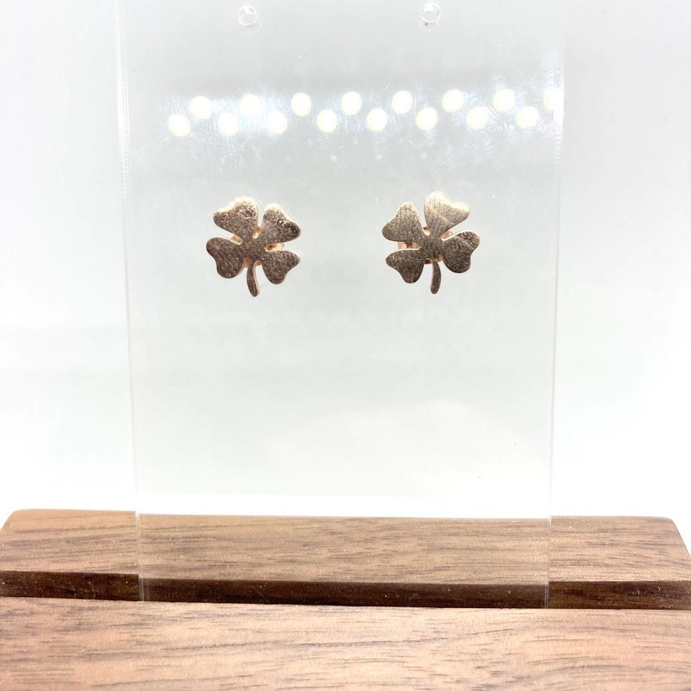 Rose Gold Four Leaf Clover Earring Pair - Picture 2 of 9